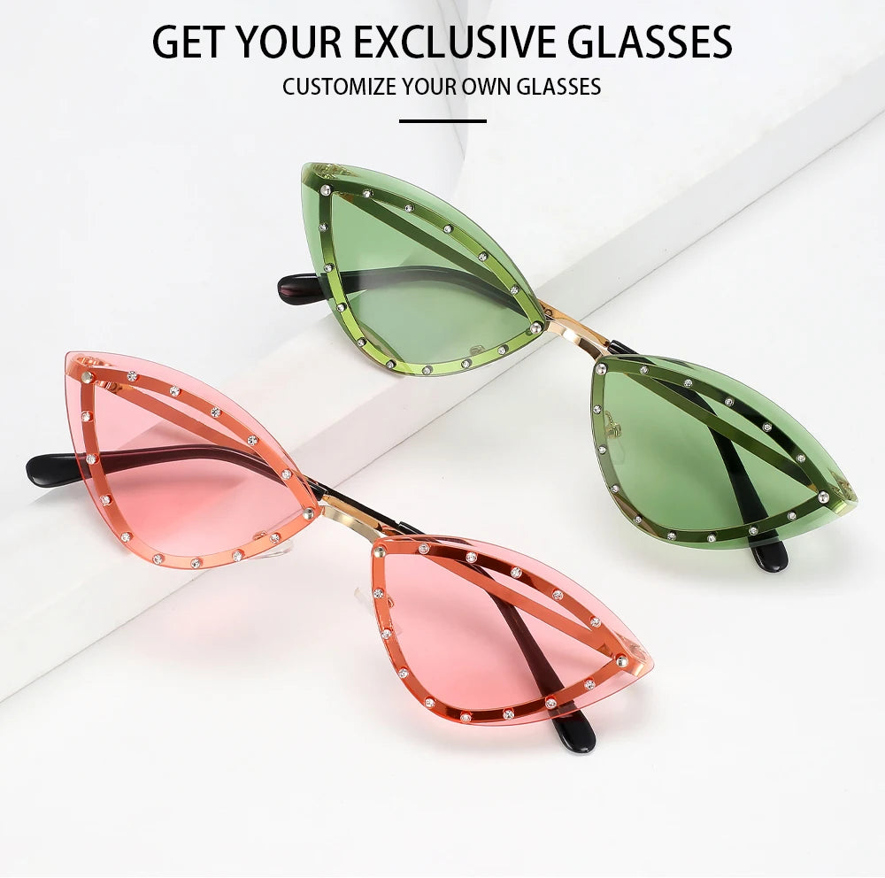55554 Luxury Rimless Sunglasses Women Diamond  Triangular Sun Glasses Brand Designer Shades Uv400 Fashion Eyewear