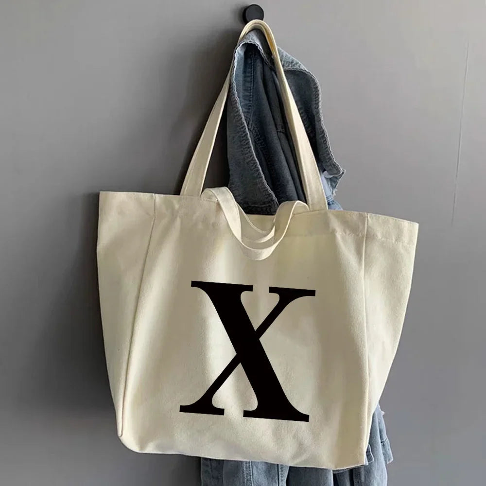 Canvas Shopping Bags Large Capacity Conventional Tote Bag Eco Two Straps Organizer Fashion Letter Printed Women Shoulder Handbag