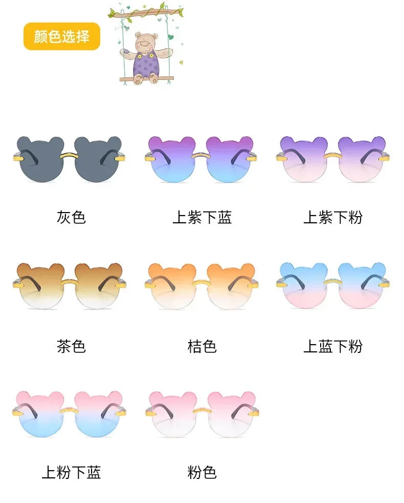 Kids Sun Sunglasses Bear Shape Cartoon Children Glasses Rimless UV400 Child Eyeglasses Outdoor Anti-Glare Girls Boys Sunglasses