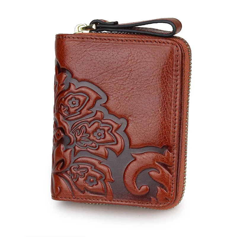 Short Genuine Leather Wallet Women Mini Real Leather Purse Floral Women Wallets Card Holder Female Purses