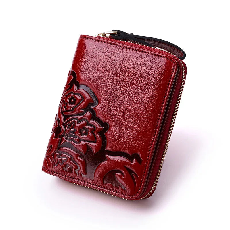 Short Genuine Leather Wallet Women Mini Real Leather Purse Floral Women Wallets Card Holder Female Purses
