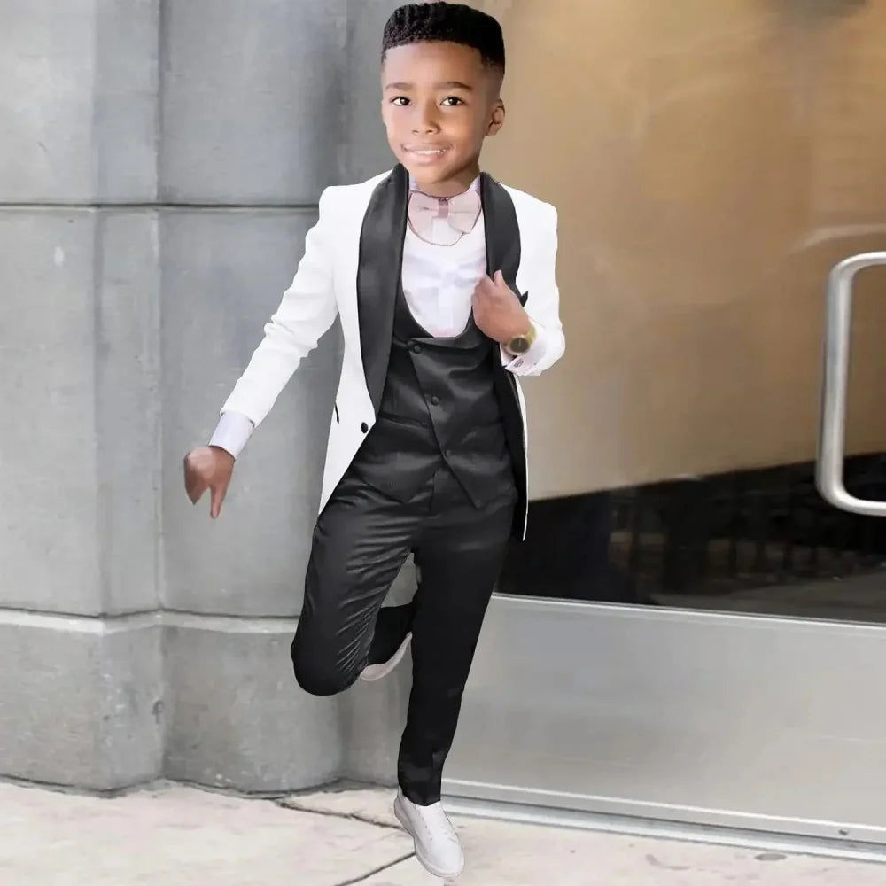 Children Photograph Suit Boys Wedding Kids Tuxedo Evening Party Wear Teenager Graduation Birthday Costume Blazer+Vest+Pant