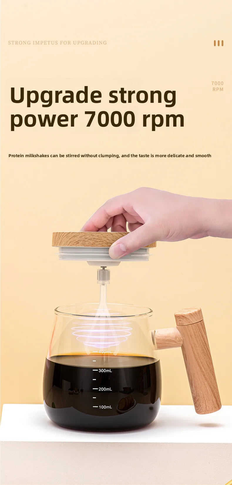 Self-stirring Coffee Cup Portable Electric Self Mixing Mug with Wooden Handle for Coffee Milk Rechargeable Automatic Glass Cup