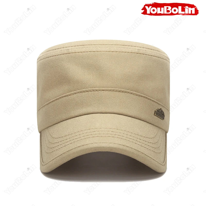 Men's Flat Top Military Cap for Beach Days – Lightweight Sun Protection Hat for Coastal Trips