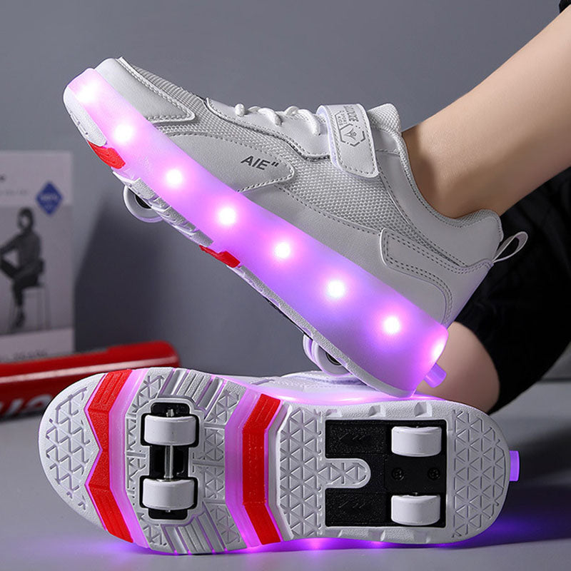 Kids Roller Skate Shoes Fashion Outdoor Skating Sneakers Boys Girls 4 Wheels Skates Footwear Toys Birthday Gift With Led Light