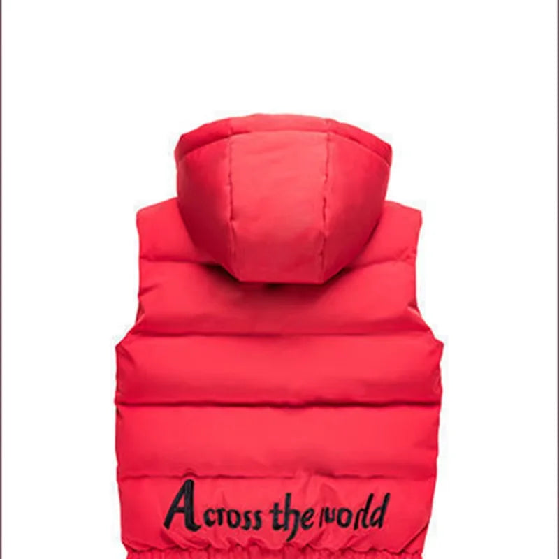 Children's Clothing Boys' Vest Autumn and Winter 2025 New Thickened Hooded Vest for Older Children Winter Style Vest 12 Years Old Trendy
