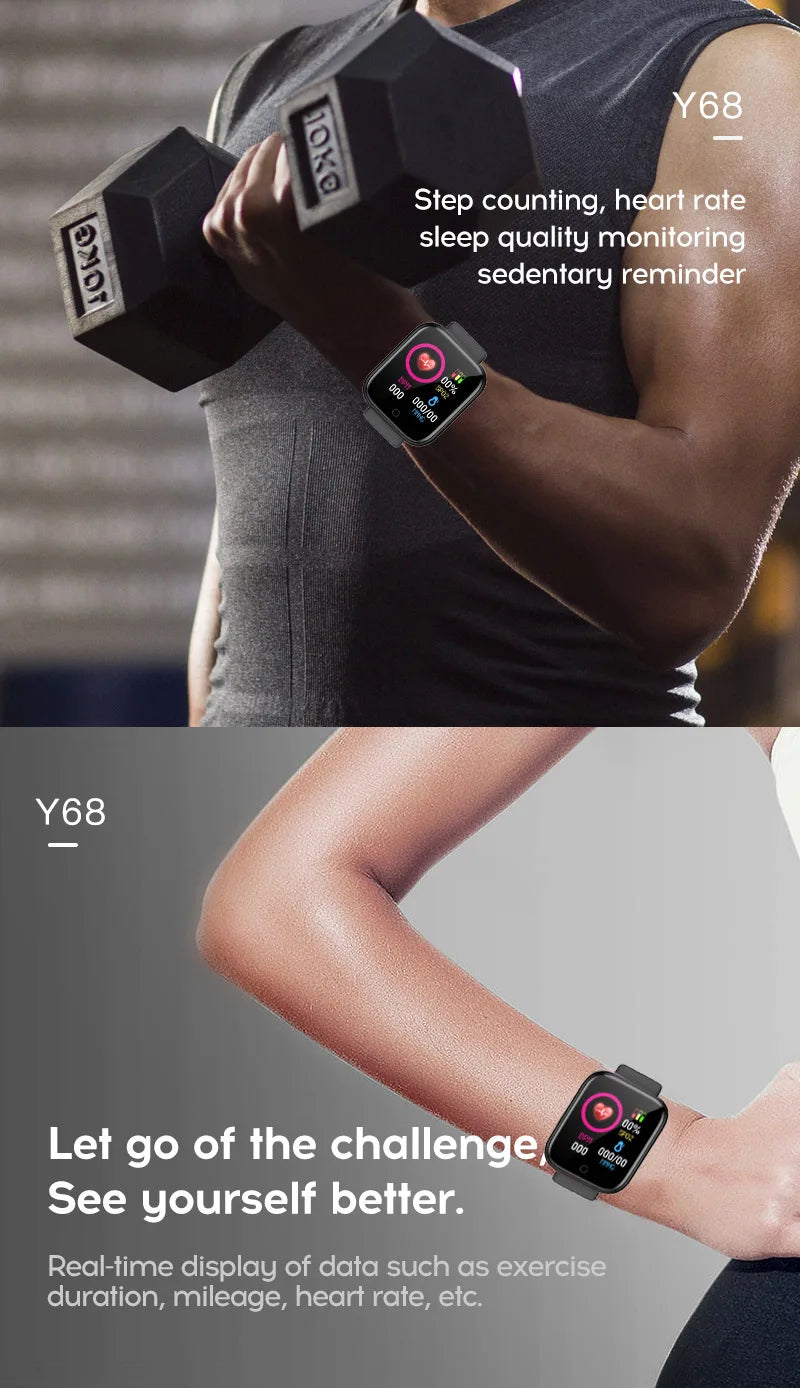 Smart Watch Y68 Men Women Wristwatches D20 Smartwatch Electronic Clock Fitness Monitor Birthday Gift For Xiaomi Huawei Bracelet