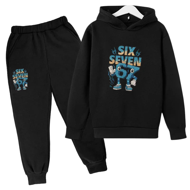 Six to seven-year-old children's sportswear set 67 Children's clothing hooded shirt + pants set 2-piece set for 3-12 year olds