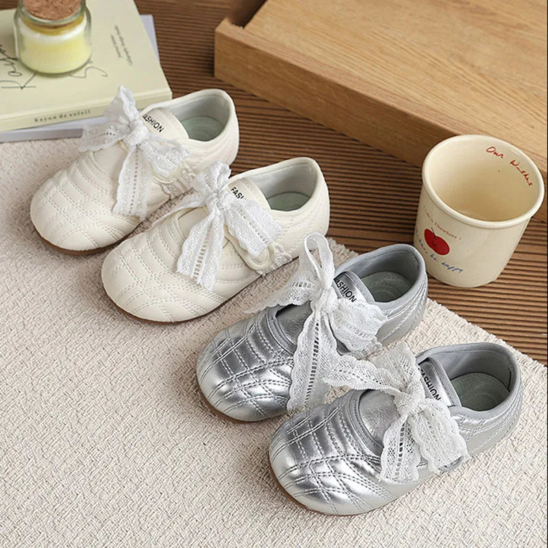 26-30 Size New Summer Kids Leather Shoes Korean Cute Lace Children Soft Soled Shoes Solid Color Thin Girls Nude Shoes