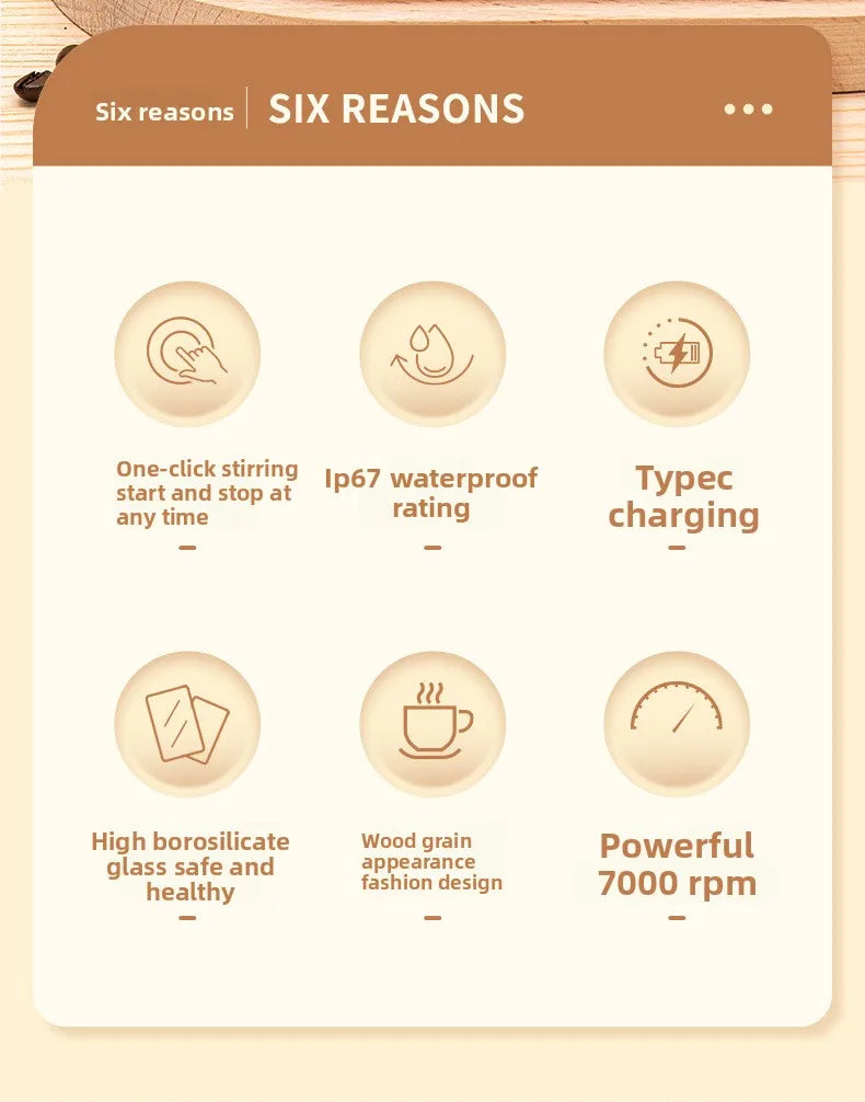 Self-stirring Coffee Cup Portable Electric Self Mixing Mug with Wooden Handle for Coffee Milk Rechargeable Automatic Glass Cup