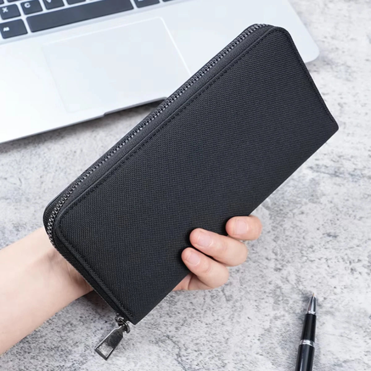 Men Long Wallet Large Capacity Multiple Card Slots Canvas Zippered Purse Business Handbag Card Holder Wallet Coin Bag