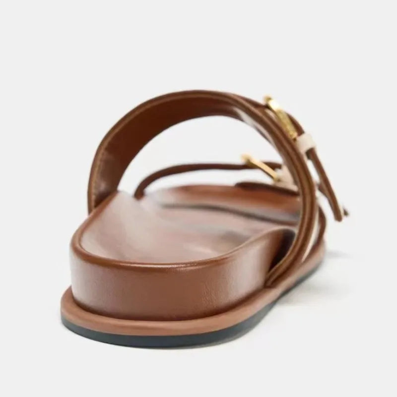 Summer Women's Platform Slippers Flat Shoes with Metal Buckle Decor Comfortable Non Slip Narrow Band Casual Shoes