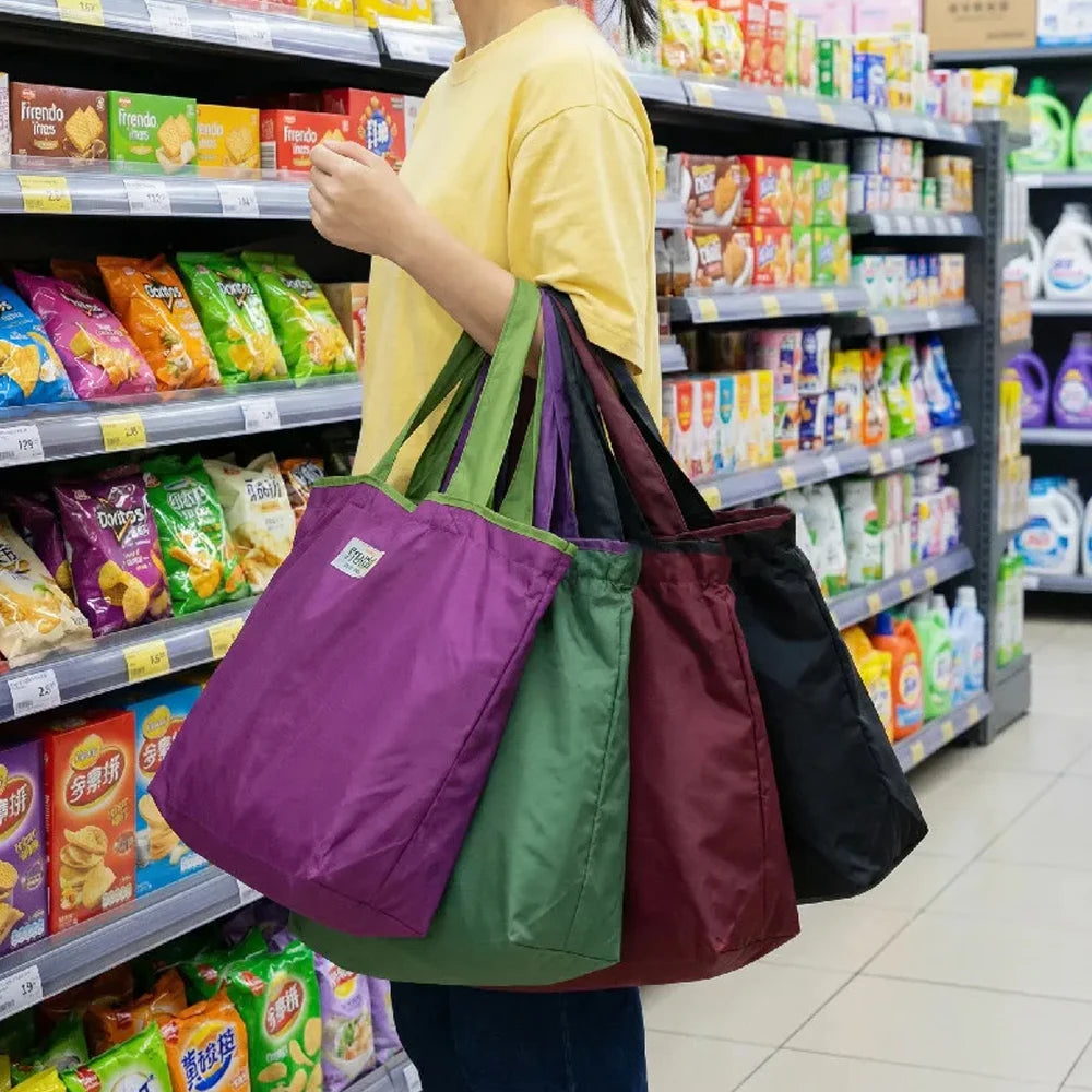 Portable Shopping Bags for Supermarket Waterproof Folding Bag Shopper Large Capacity Female Fashion Shoulder bag Casual Tote Pou