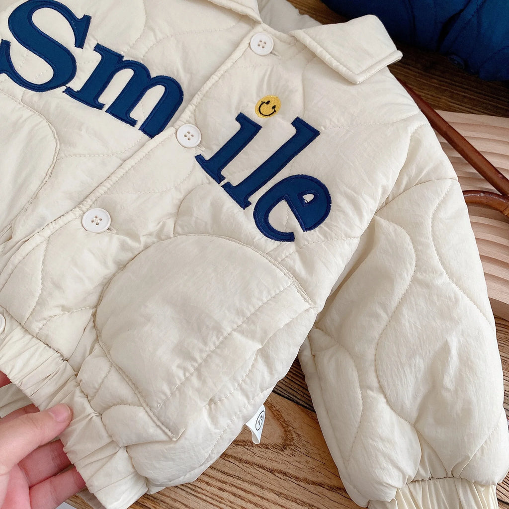 Winter Children's Clothing Baby Boys Smile Jacket Coats Kids Cotton Clothes Toddler Girls Lapel Outerwear Embroidery Tops 0-6Yrs