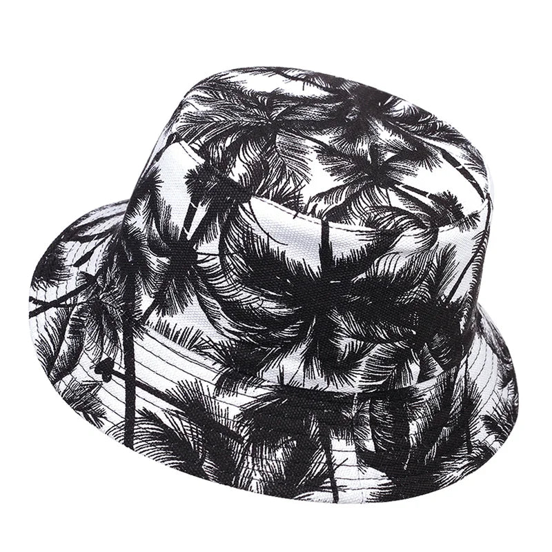 Men Women coconut tree Bucket Hat Cotton Printing Hip Hop Fisherman Panama Sun Hat Outdoor Street Casual Visor Bucket Cap