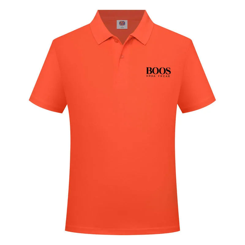 Men's Classic Letter Print Polo Shirt Breathable Lapel Short Sleeve Solid Color Business Casual Golf Workwear Top Daily T-Shirt
