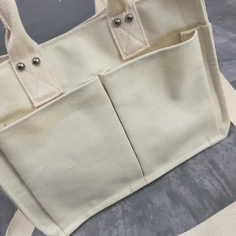 Boutique De FGG Stylish Handbags Canvas Large Women Casual Shoulder Bags with Handle Versatile Ladies Satchels Crossbody Bags