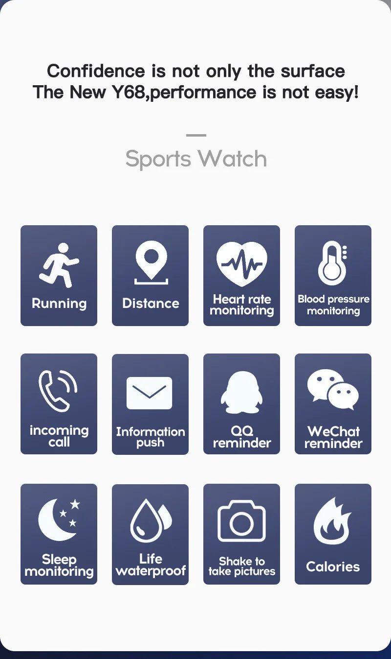 Smart Watch Y68 Men Women Wristwatches D20 Smartwatch Electronic Clock Fitness Monitor Birthday Gift For Xiaomi Huawei Bracelet