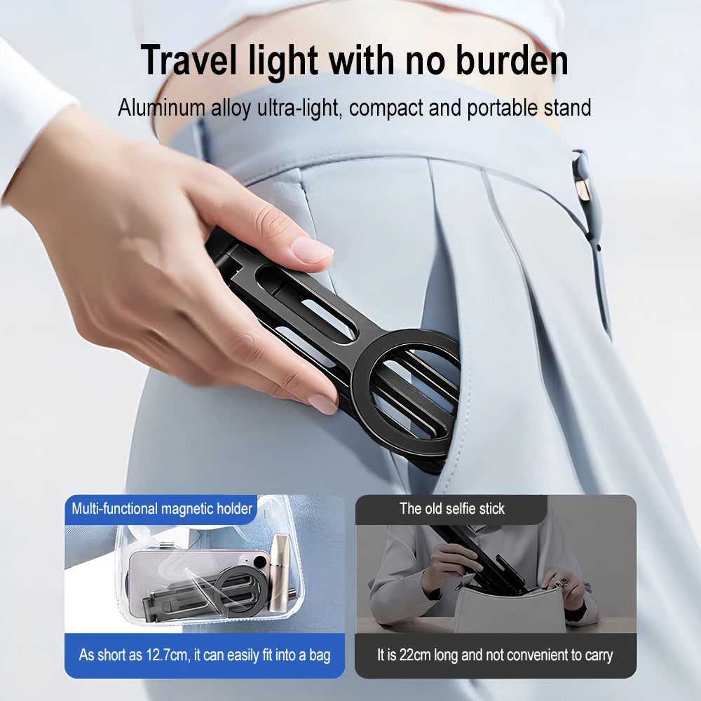 Alloy Phone Tripod Carabiner-Mounted For iPhone Portable Dual-sided Magnetic Tripod Desk Mount Phone Handle Holder