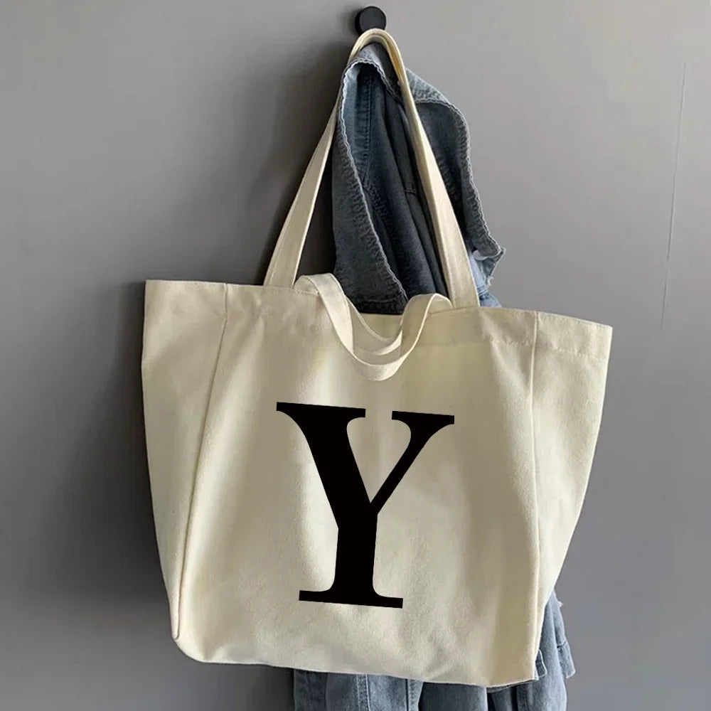 Canvas Shopping Bags Large Capacity Conventional Tote Bag Eco Two Straps Organizer Fashion Letter Printed Women Shoulder Handbag