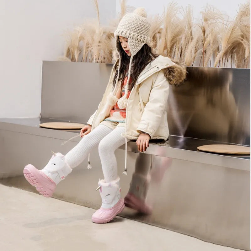 Kids Plush Snow Boots Children Waterproof Anti-Slippery Keep Warm In Winter Padded Cotton Shoes Soft Flat Sole Footwear