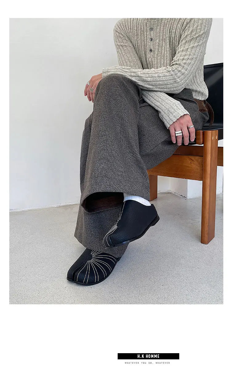 Summer Boken shoes for men breathable tabi black leather slippers personality niche split toe design Mueller shoes