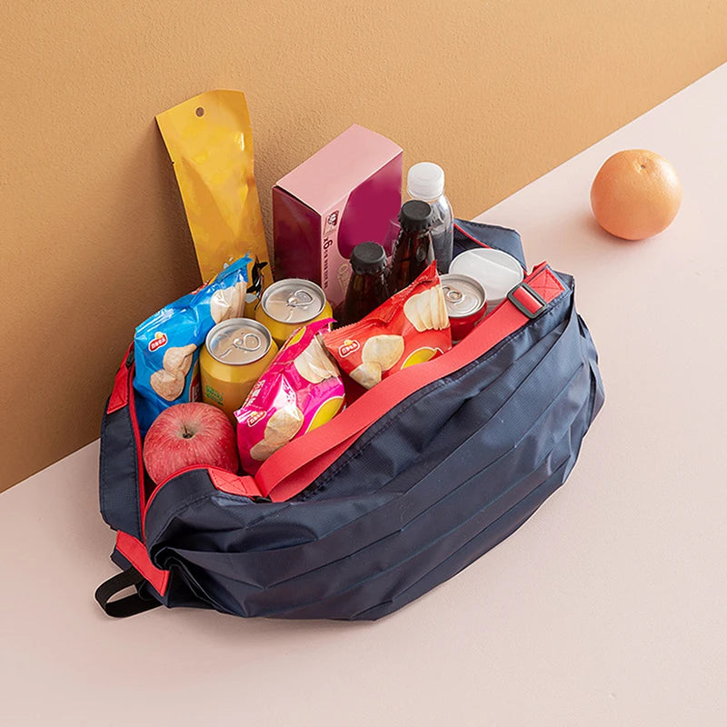 New Foldable Shopping Bag Space Save Reusable Supermarket Grocery Shopping Bag Travel Beach Fitness Sports Bag One-Shoulder