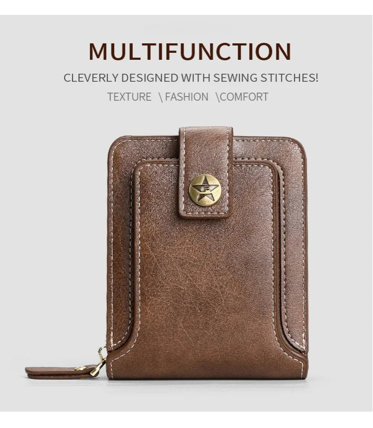 Retro Horizontal Wallet – Large Capacity with 7 Card Slots, Zipper Coin Pocket & ID Window, Driver’s License Holder