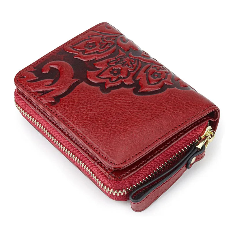 Short Genuine Leather Wallet Women Mini Real Leather Purse Floral Women Wallets Card Holder Female Purses