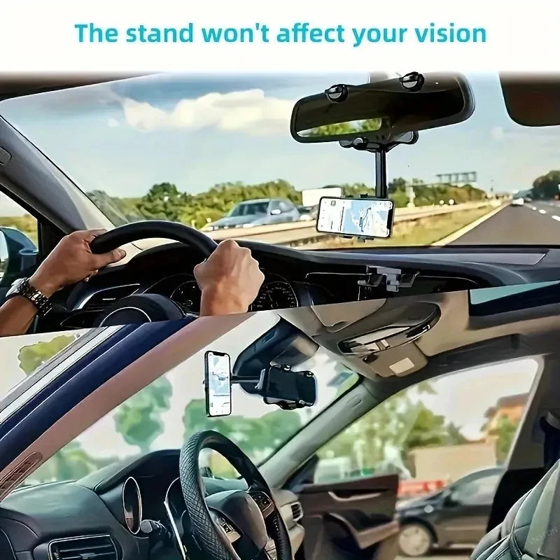 Adjustable Car Rearview Mirror Phone Holder 360° Retractable Cell Phone Holder Clip Phone GPS Support Mobile Phone Mount Stand