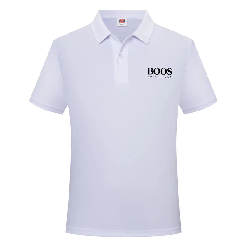 Men's Classic Letter Print Polo Shirt Breathable Lapel Short Sleeve Solid Color Business Casual Golf Workwear Top Daily T-Shirt