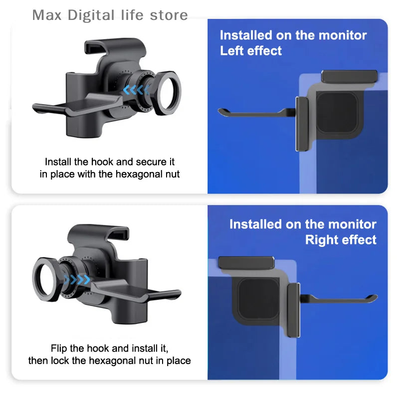 Computer Monitor Earphone Holder Clip PC Screen Headset Headphone Stand Bracket Desktop Organizer Laptop 360 Degree Rotation