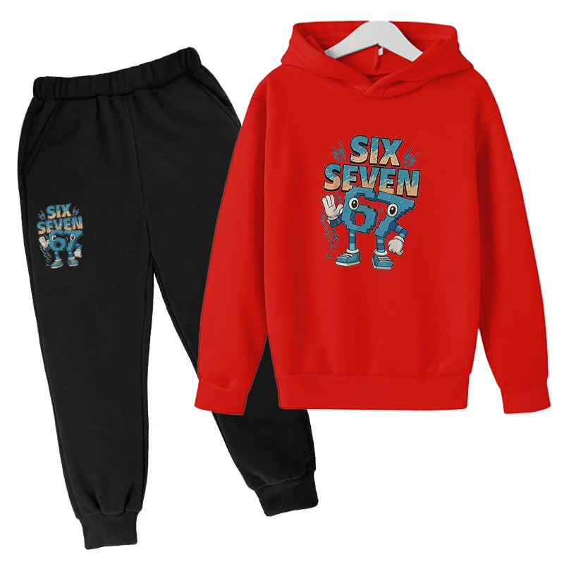 Six to seven-year-old children's sportswear set 67 Children's clothing hooded shirt + pants set 2-piece set for 3-12 year olds