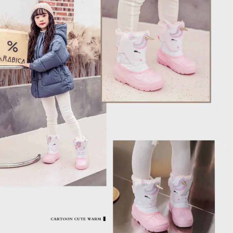 Kids Plush Snow Boots Children Waterproof Anti-Slippery Keep Warm In Winter Padded Cotton Shoes Soft Flat Sole Footwear