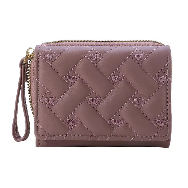 Women's Wallet Tri Fold Card Bag PU Multi Objects Pocket Short Fashion Embroidered Love Pattern Korean Minimalist New 2023