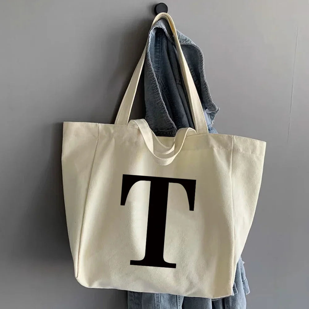 Canvas Shopping Bags Large Capacity Conventional Tote Bag Eco Two Straps Organizer Fashion Letter Printed Women Shoulder Handbag