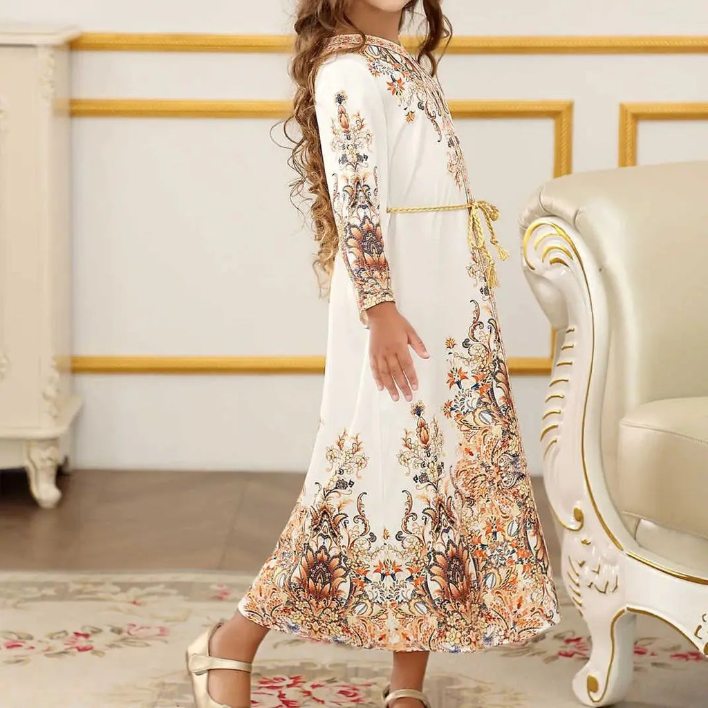 Children's Clothing Arabian Turkish Robes Girls Long Sleeve Floral Dress For Kids Muslim Festive Formal Ceremony Banquet Dress