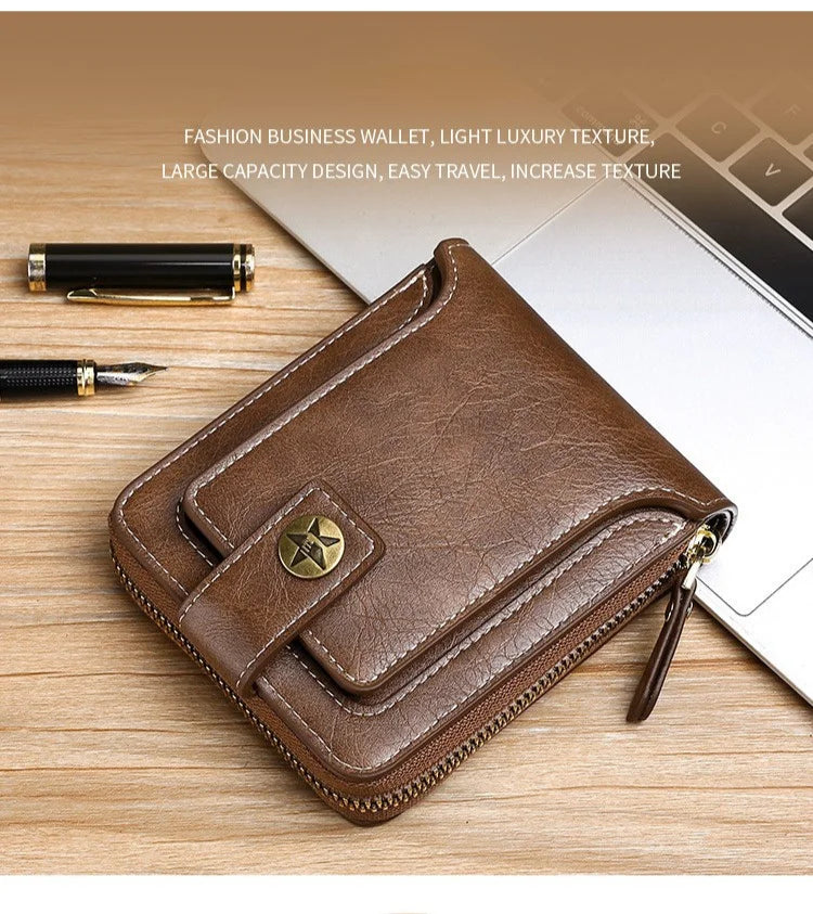 Retro Horizontal Wallet – Large Capacity with 7 Card Slots, Zipper Coin Pocket & ID Window, Driver’s License Holder