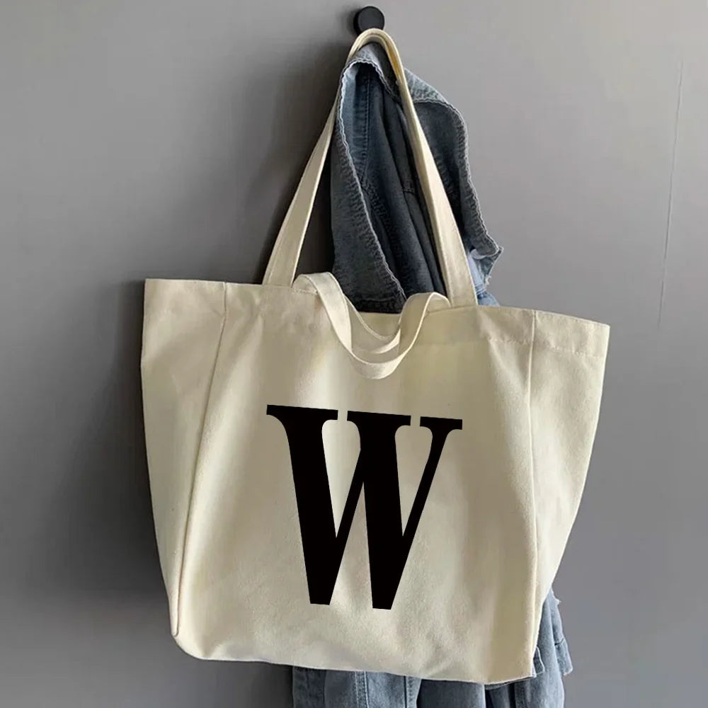 Canvas Shopping Bags Large Capacity Conventional Tote Bag Eco Two Straps Organizer Fashion Letter Printed Women Shoulder Handbag