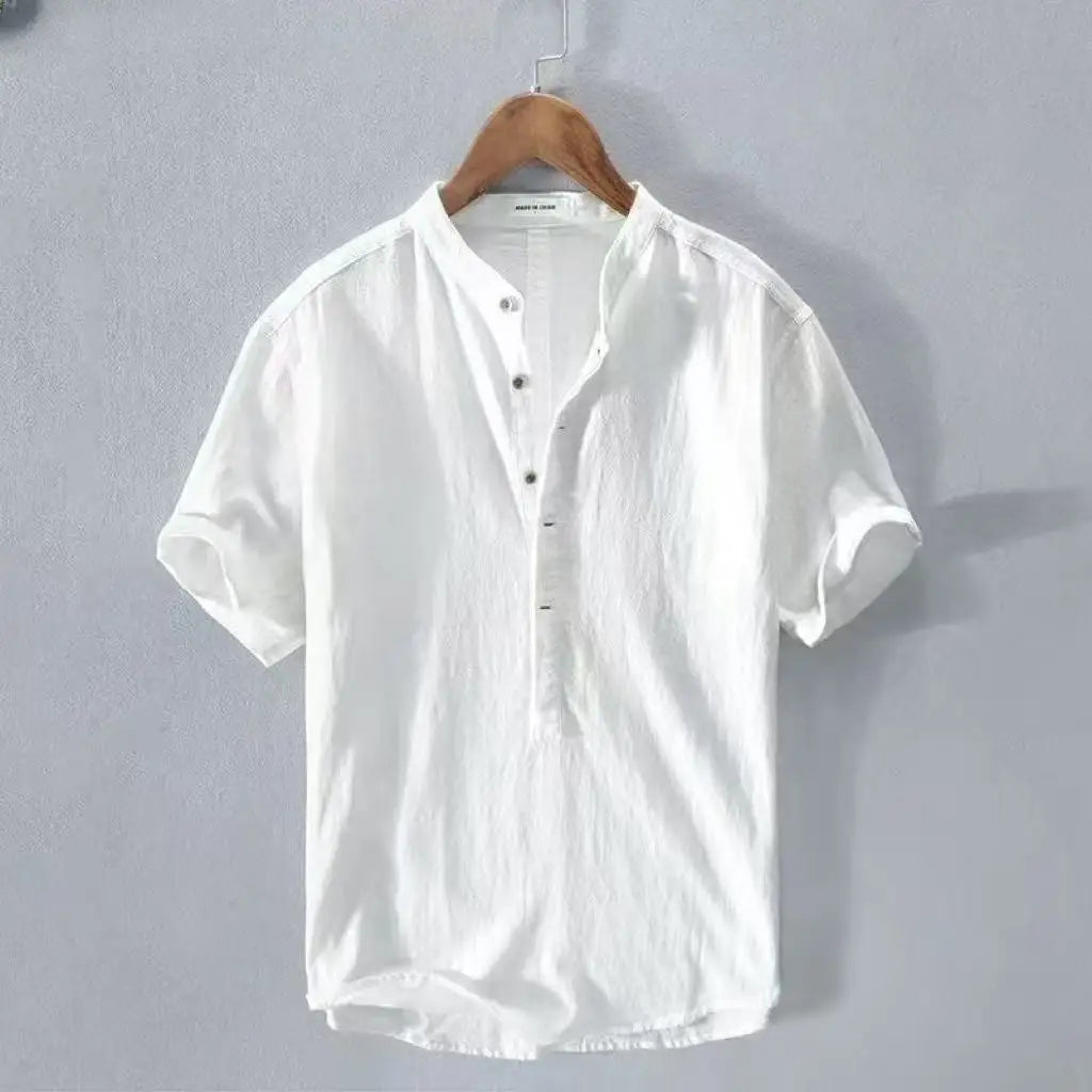 Men's Short Sleeve T-shirt Cotton and Linen Casual Men T-shirts Solid Color Summer Shirt Male Cozy Breathable