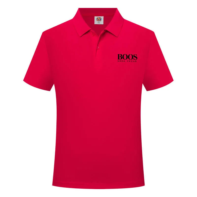 Men's Classic Letter Print Polo Shirt Breathable Lapel Short Sleeve Solid Color Business Casual Golf Workwear Top Daily T-Shirt