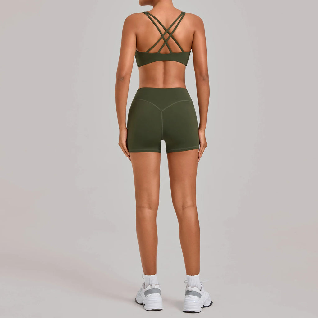 Gym Workout Clothing Detachable Chest Pad Cross Back Vest Yoga Shorts Sets Tight Quick-Dry Fitness Sports Shorts Suits for Women