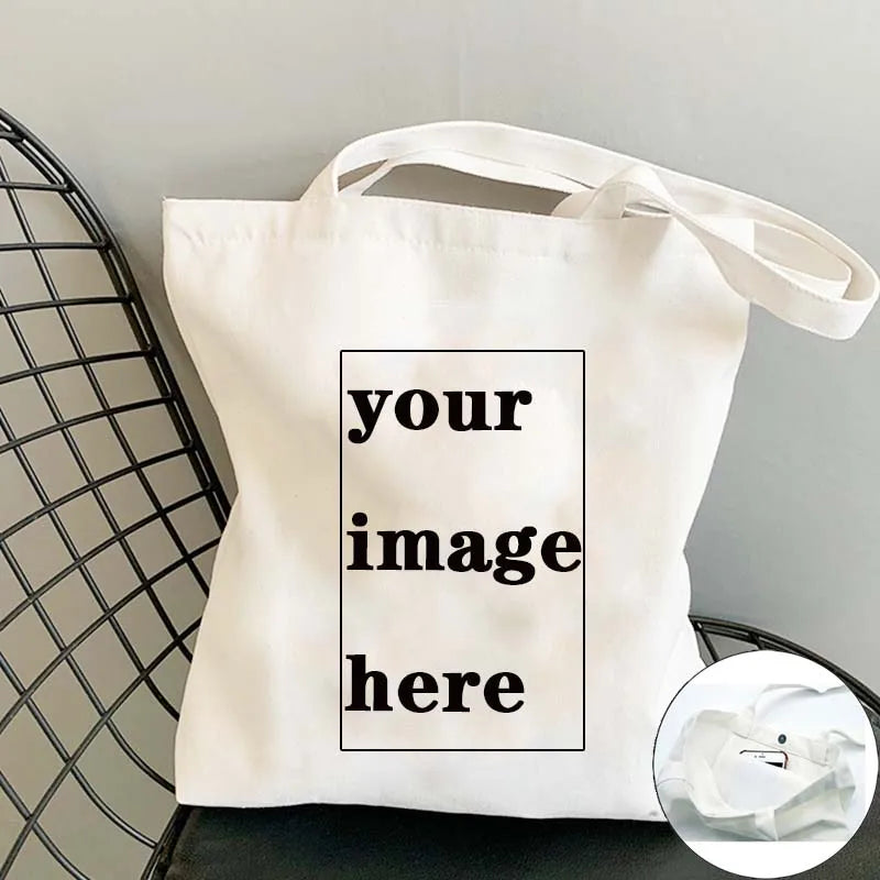 Custom Cotton Canvas Tote Bag Shopping Your Images Here Print Original Design White Fashion Travel Canvas Bags