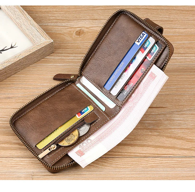 Retro Horizontal Wallet – Large Capacity with 7 Card Slots, Zipper Coin Pocket & ID Window, Driver’s License Holder