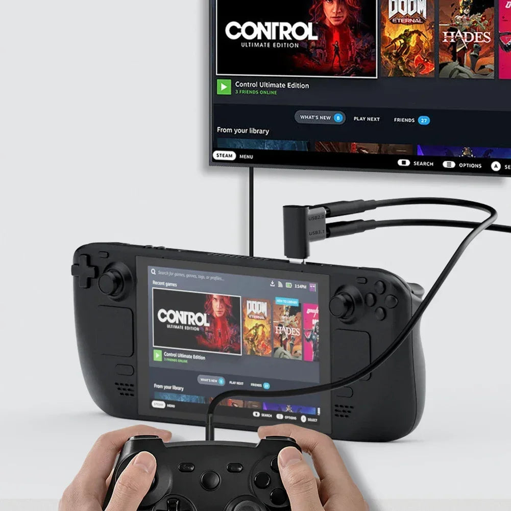 Fit for Steam Deck 2-in-1 Extension Connector Right Angle Type-C USB C Adapter Male To Female Game Console Accessories