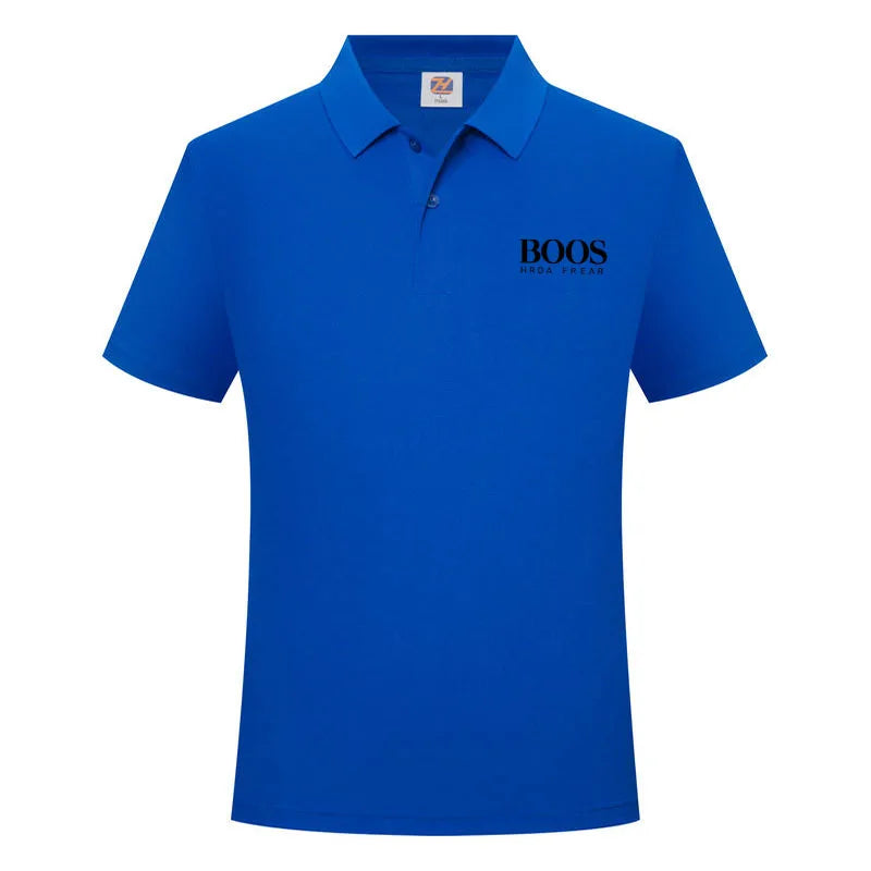 Men's Classic Letter Print Polo Shirt Breathable Lapel Short Sleeve Solid Color Business Casual Golf Workwear Top Daily T-Shirt