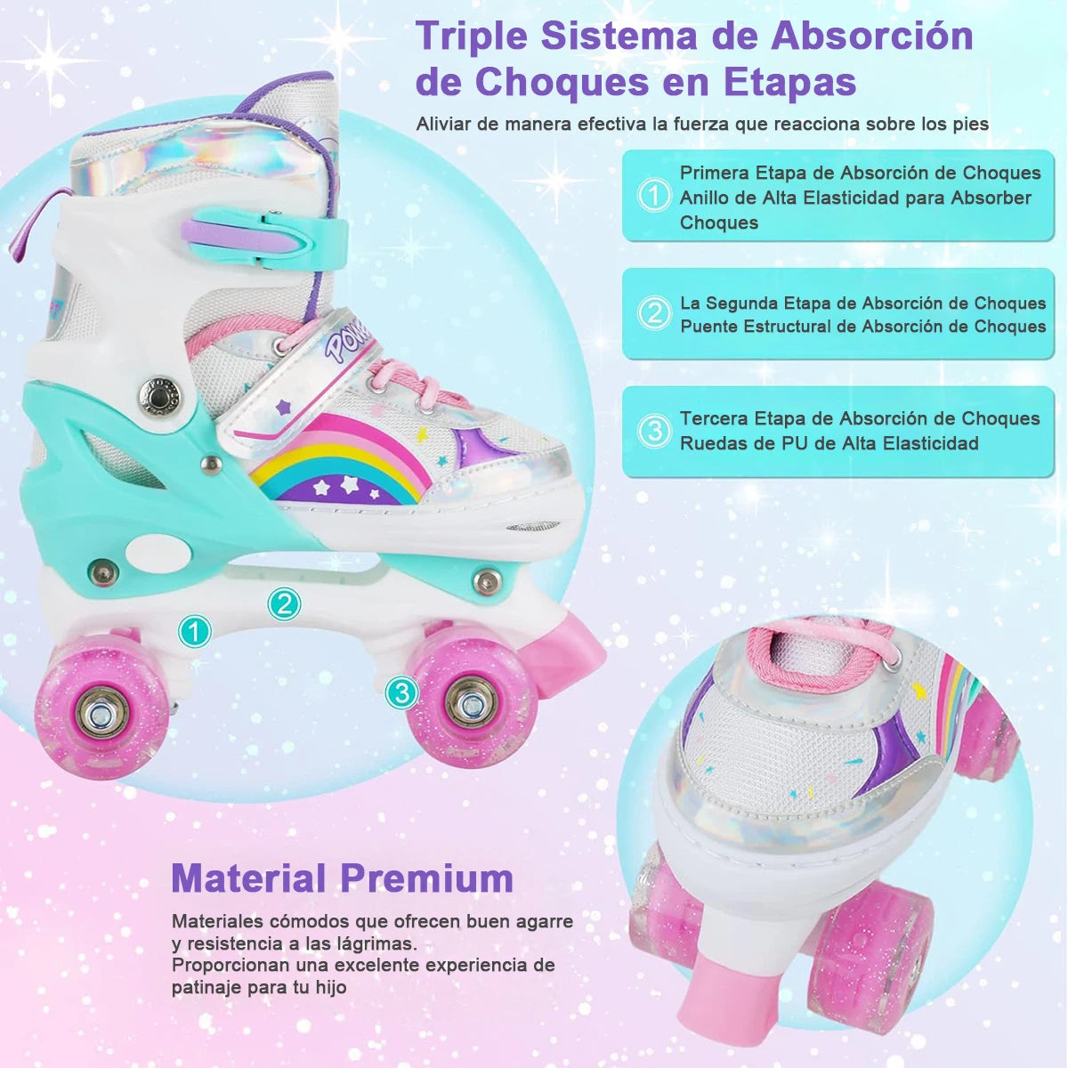 Boys Girls Kids Skates Children Roller Skates Skating Shoes Sliding Adjustable Quad Sneakers PU Flashing 4 Wheels Roller Skates
