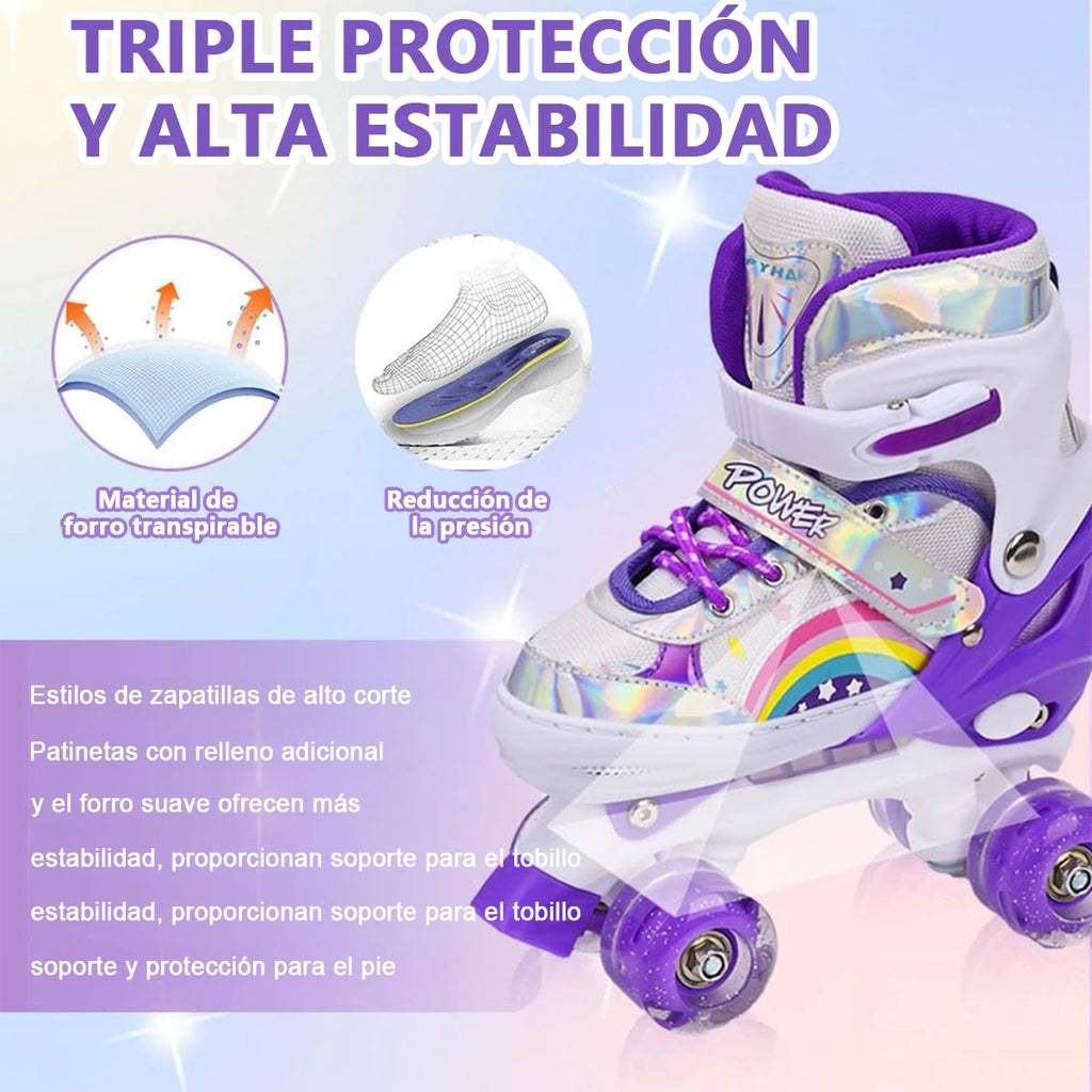 Boys Girls Kids Skates Children Roller Skates Skating Shoes Sliding Adjustable Quad Sneakers PU Flashing 4 Wheels Roller Skates
