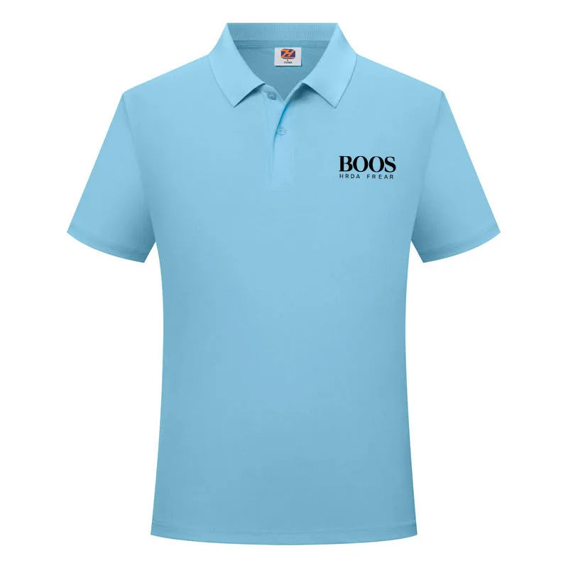 Men's Classic Letter Print Polo Shirt Breathable Lapel Short Sleeve Solid Color Business Casual Golf Workwear Top Daily T-Shirt