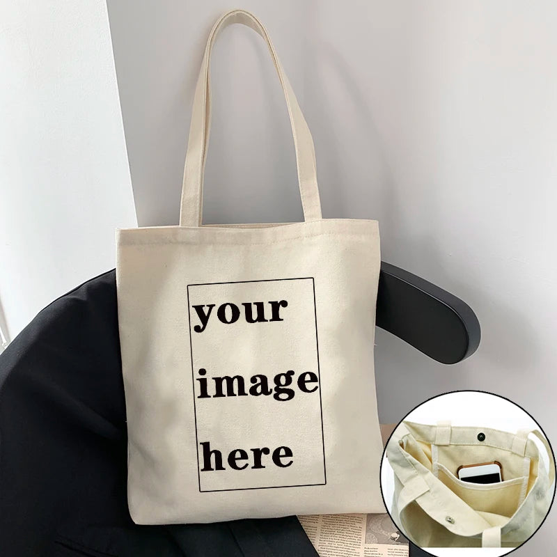 Custom Cotton Canvas Tote Bag Shopping Your Images Here Print Original Design White Fashion Travel Canvas Bags